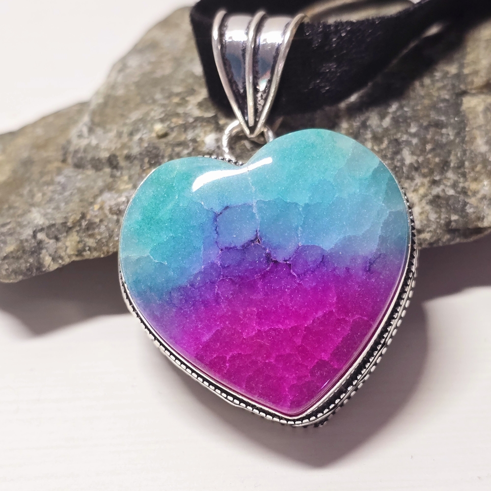 Rainbow Solar Quartz Pendant Necklace 925 Sterling Silver Plated Vintage Style